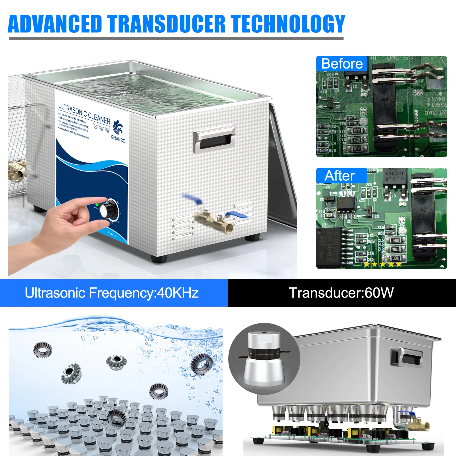 Granbo-limpiador ultrasónico, máquina de limpieza profunda de 30l, 600 ~ 900W, 40KHz, vaso de laboratorio, herramientas químicas, piezas