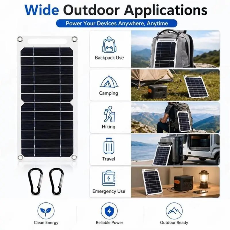 Monocrystalline Solar Panel 5W 5V Waterproof USB Output For Outdoor Mobile Charging Applications