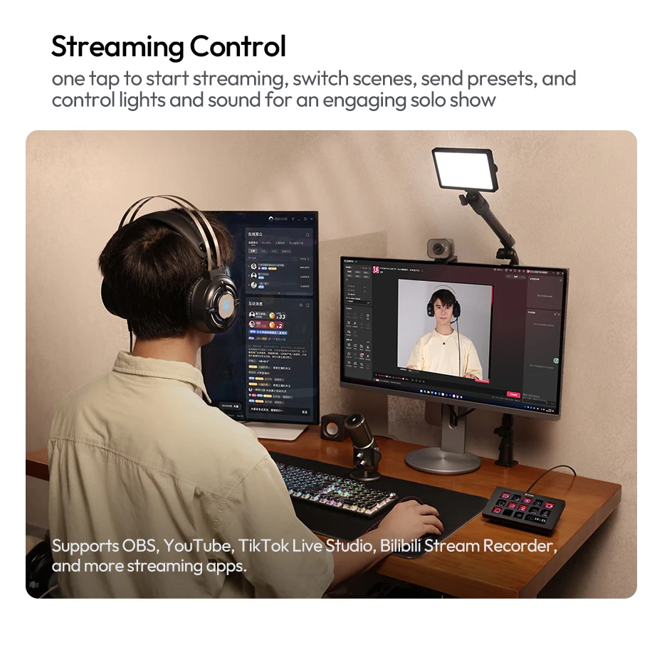 Ulanzi D200H Deck Dock Streaming-Controller 7-in-1 Dockingstation für Schreibtisch Intelligente Beleuchtungssteuerung Büroassistent Studio – Detail 7