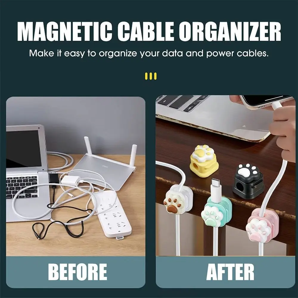 5 قطعة متعددة الوظائف المغناطيسي سطح المكتب منظم الكابلات ذاتية اللصق ثلاثية الأبعاد القط مخلب شحن خط اللفاف كابل حامل