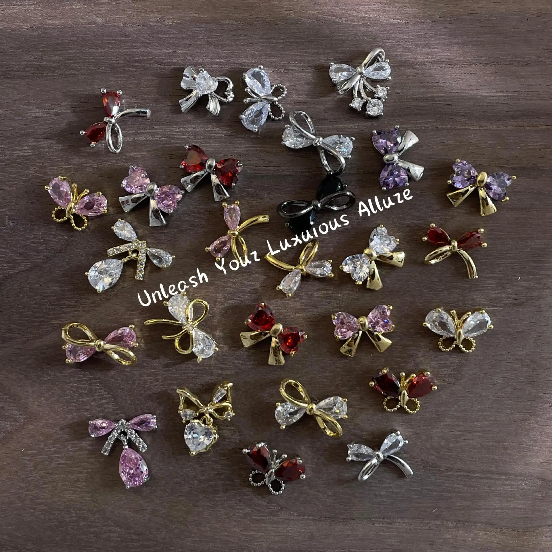 4PCS Kaniu Handmade Nail Art Studs Gold Silver Butterfly Red Clear Crystal Rhinestones For Women Girls Manicure