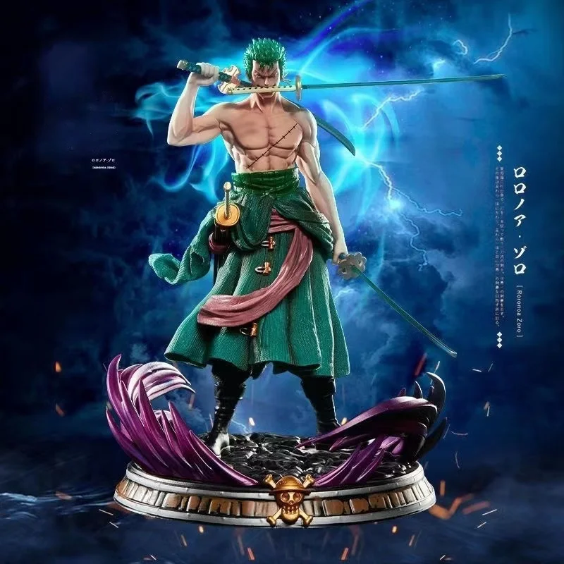

One Piece Zoro Anime Figure 37cm Three Sword Style Sanzen Sekai Premium Collectible Model Homedecoration Display Gift For Fans