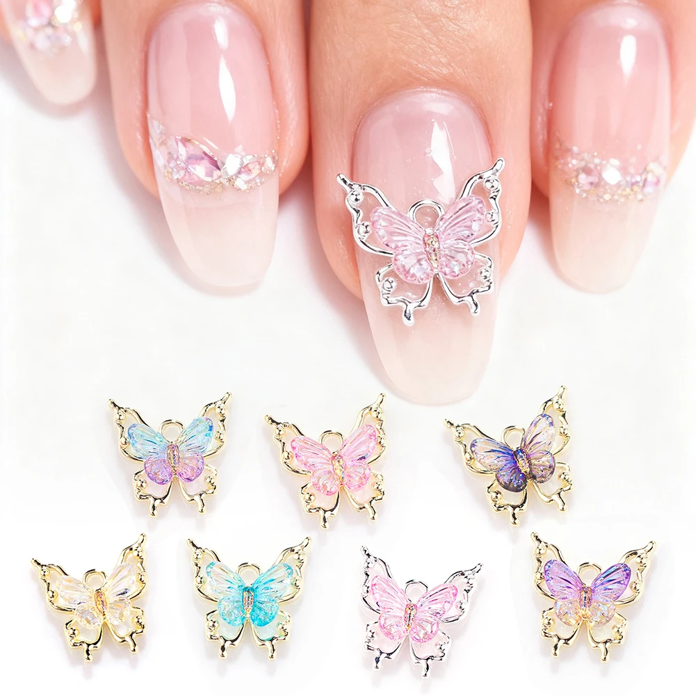 10pcs Butterflies Nail Decoration Shiny Stereoscopic Nail Charm Art 3D Stereoscopic Visual Effect Gradient Iridescent Butterflie