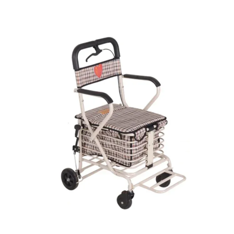 Foldable elderly walker shopping  with seat for elderly walker rollator shopping