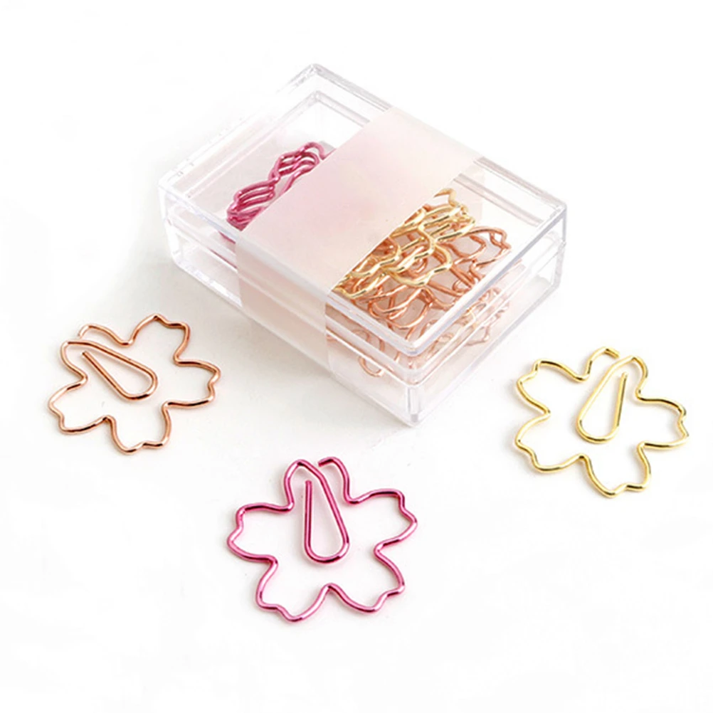 

12 PCS Cherry Blossom Paper Clip Clips Clamp Holder Bookmark The Flowers Metal Office