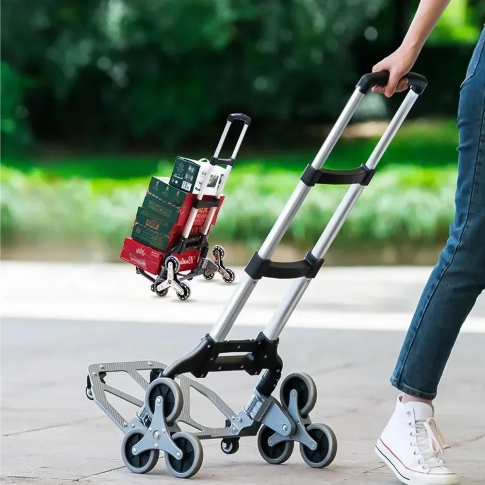 Stair Climbing Hand Buggy Lightweight Beach All Terrain Stair Climbing Trolley Portable Aluminum Alloy Shopping Folding Trolley