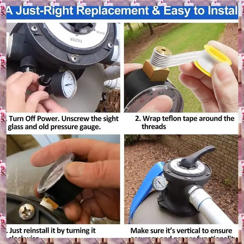2025 190058 Manometer 0–60 PSI, Start- und Reinigungsfilter-Wasserdruckmanometer mit 1/4 Zoll NPT, unten montierter Schwimmbad, 190
