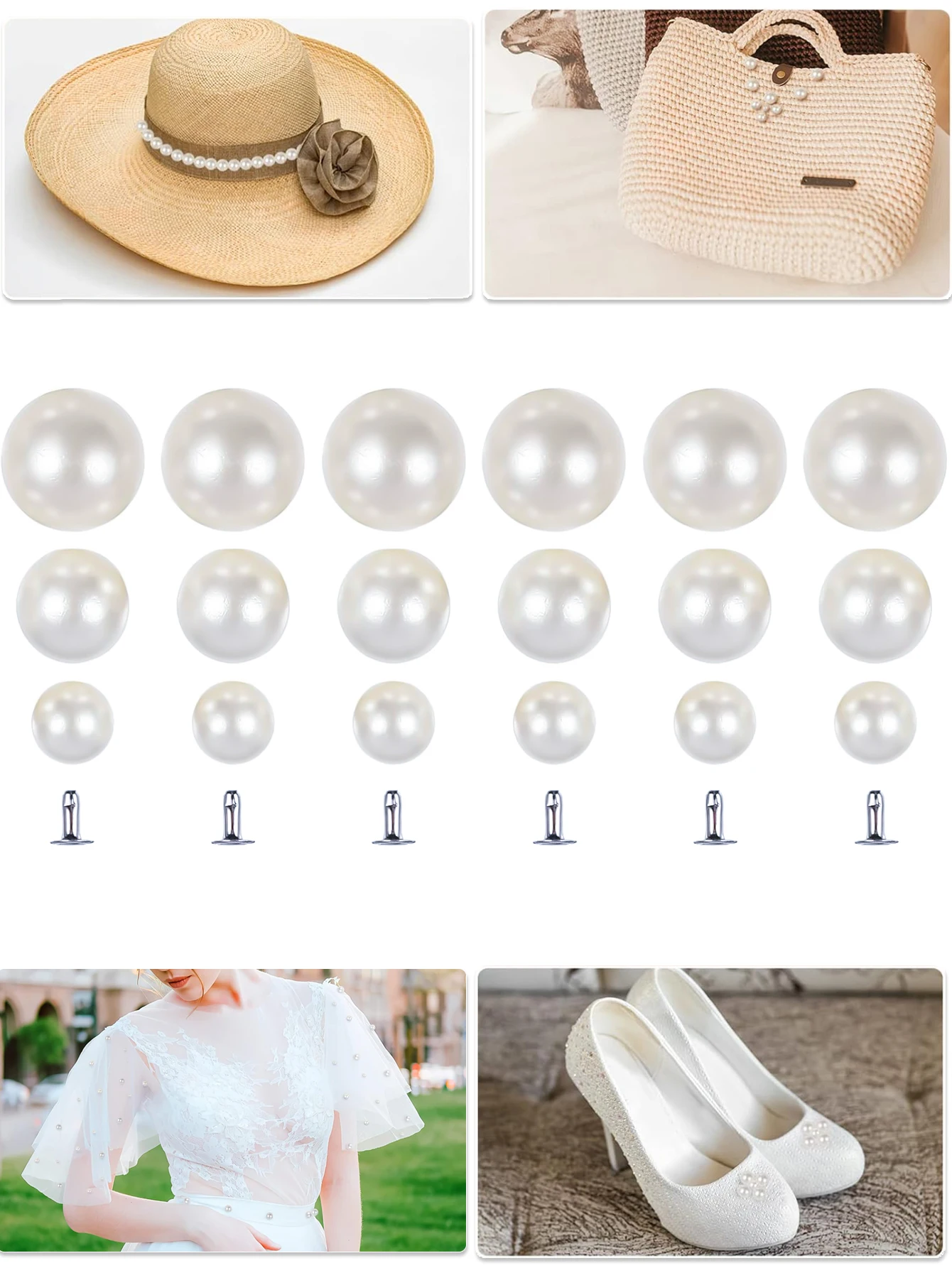 

50 Sets Pearl Rivet,Half Hole Faux Pearls Rivets Studs Buttons for Hat/Shoe/Clothes/Bag/Skirt/Bridal Veil DIY Accessories