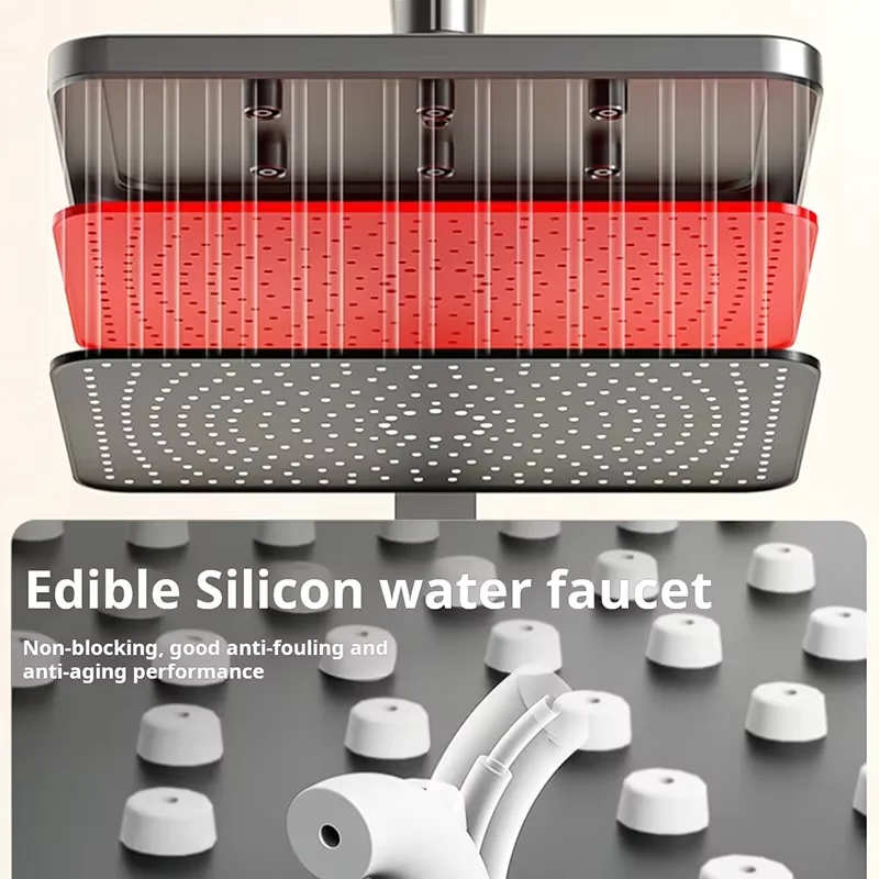 Luxury Smart LED Bathroom Faucet Wall Mounted Brass Piano Shower Set with Atmosphere Light Digital Display Rain Spray Pattern