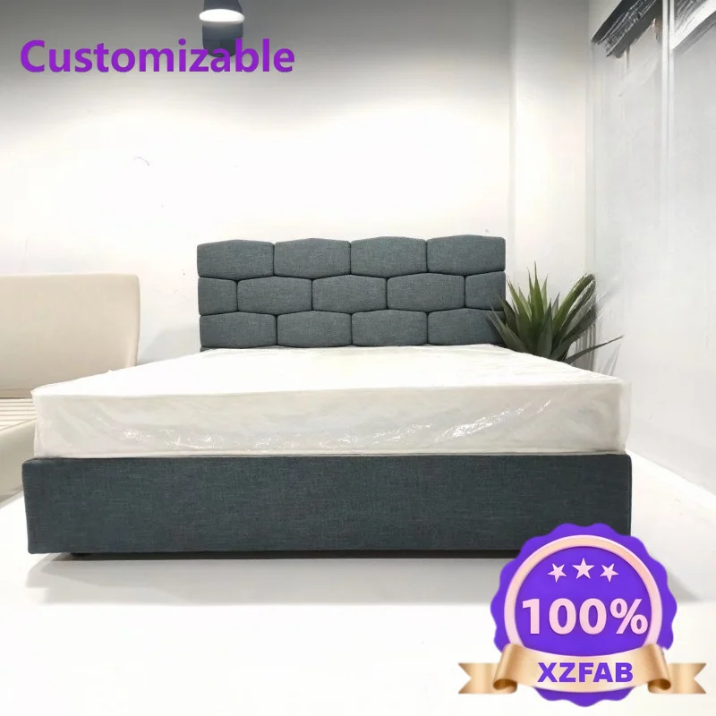 Factory Direct 2026 Italian minimalist modern bedroom model room light luxury designer soft bed high backrest fabric bed