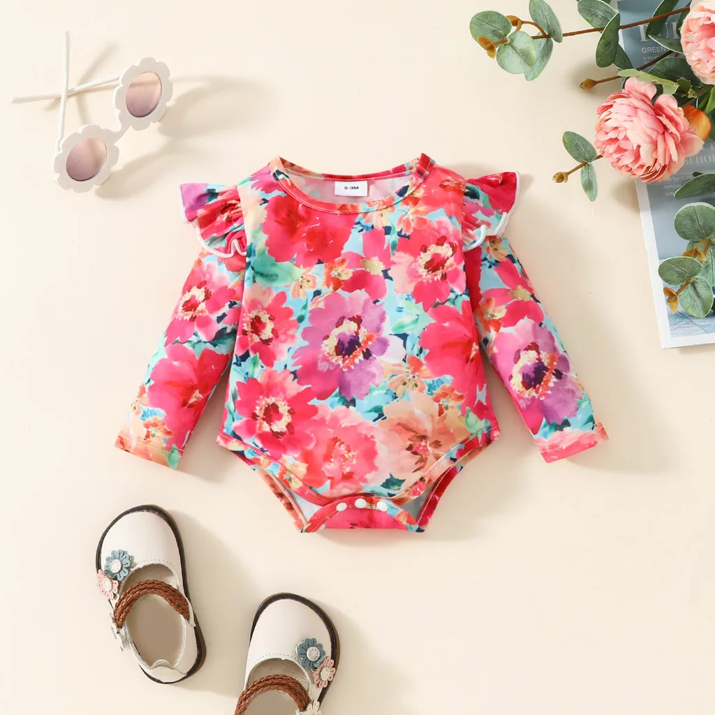 Baby Girl Summer Fashion One Piece Swimsuit Long Sleeved Flower Bodysuit Beach Sun Protection Swimwear for Toddler Girl 1-3Years