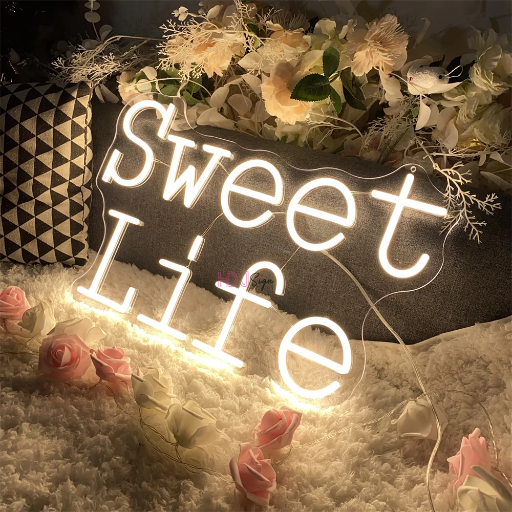 Neon Led Sign Sweet Life Custom Lights Sign USB Bar Home Room Wedding Decoration Signboard Neon Night Lights Room Wall Decor