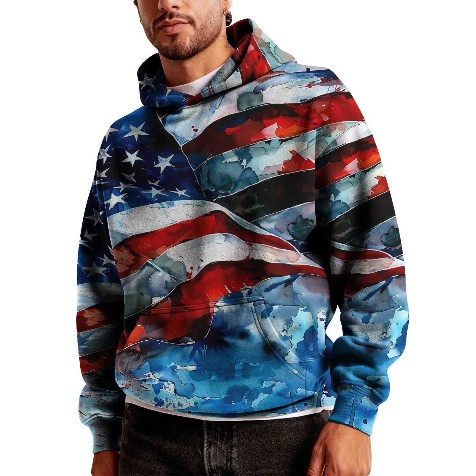 Harajuku Men's Hoodies USA Flag Graphic 3d Print Hooded Sweatshirts Street Fashion Independence Day Loose y2k Hoodie Men Clothin