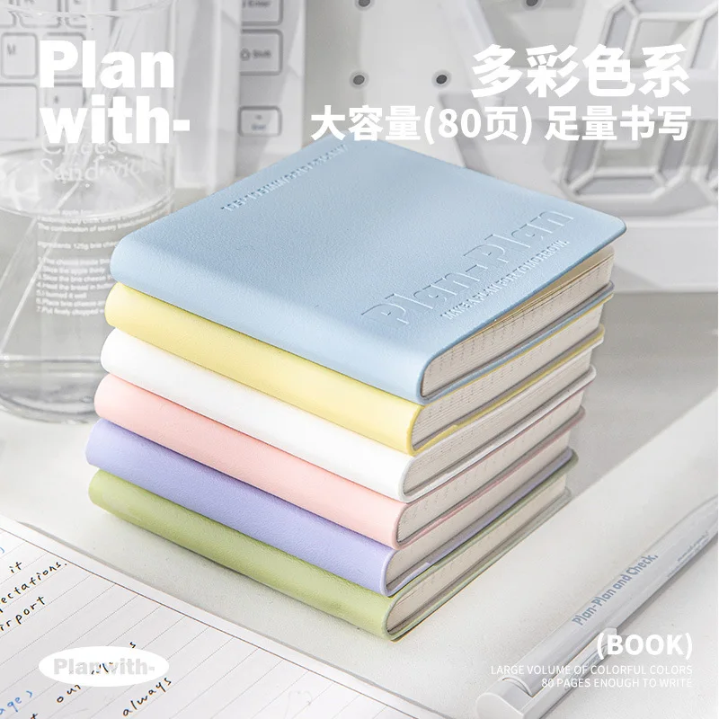 Kawaii Stationery Square Soft Leather Notebook, Waterproof PU Leather Cover, Pocket Portable 80 Paper Notebook Journal Notebook