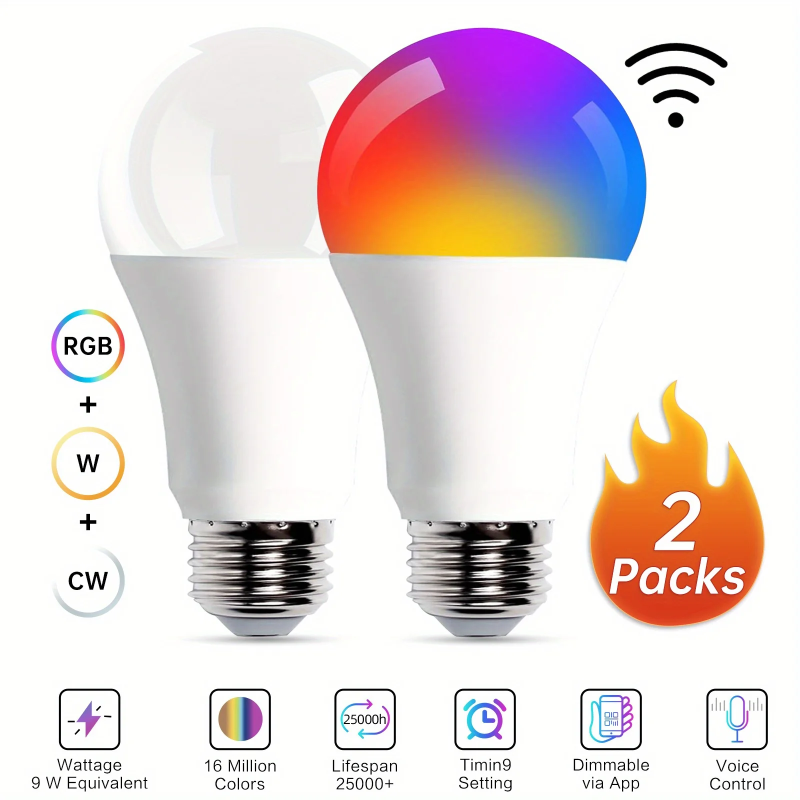 

Умная светодиодная лампа RGB+CW с изменением цвета, управление через приложение, два режима работы, 16 миллионов цветов на выбор - переключаемая, одноканальная