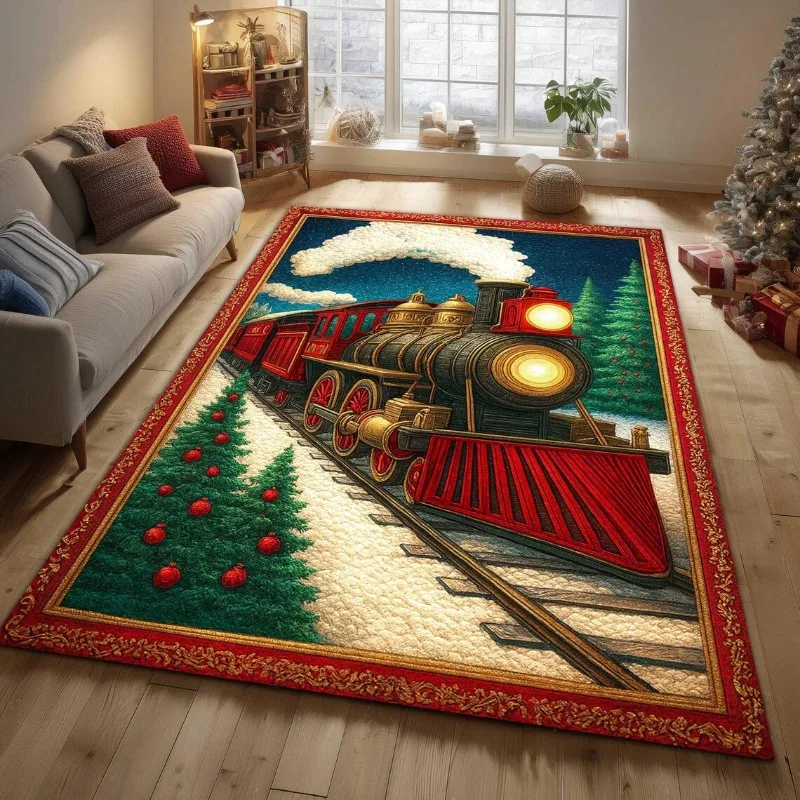 Visual Stereoscopic Train Carpet Illusionary Hole Train Track Printed Carpet Anti Slip Decorative Carpet for Living Room