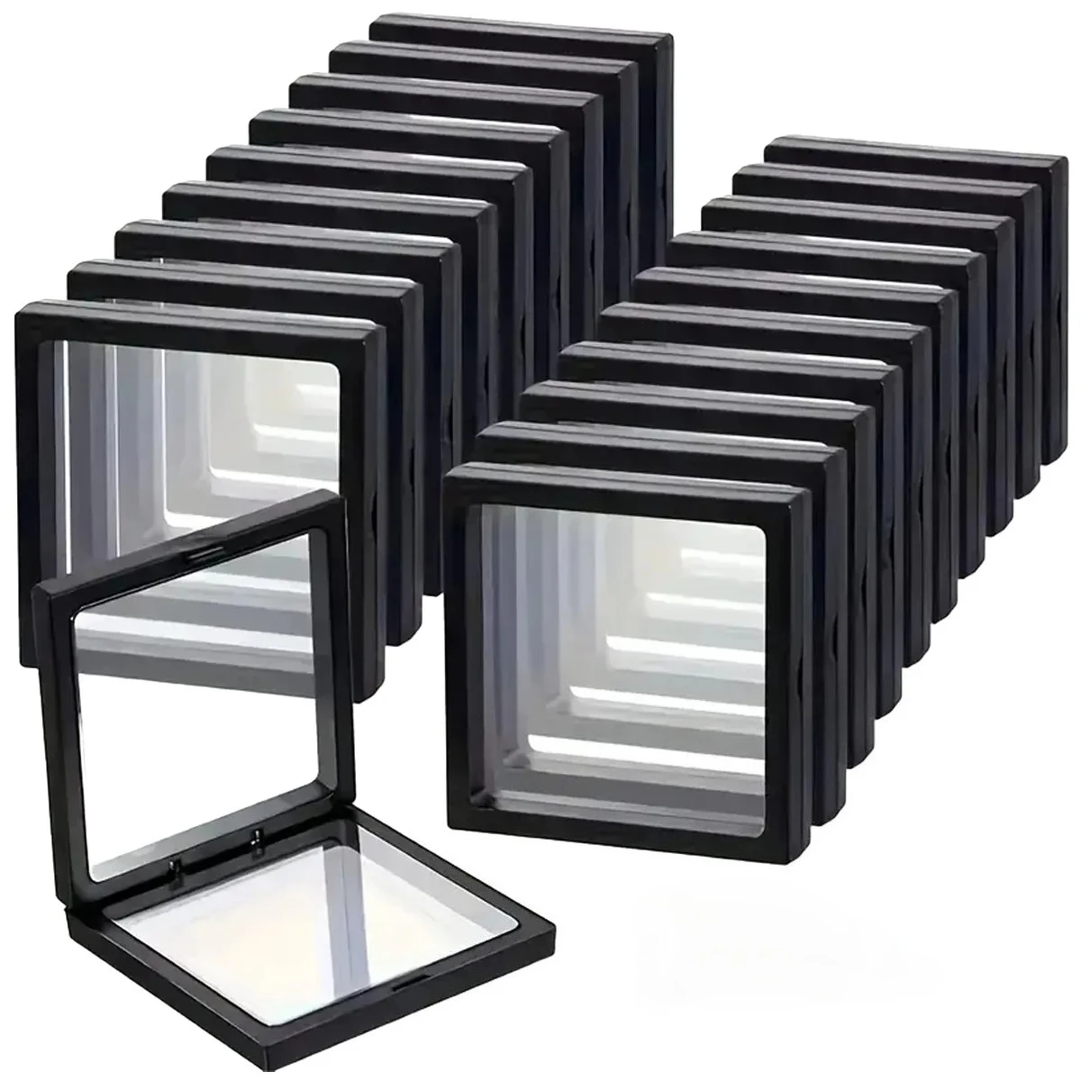 Transparent floating display box, plastic film jewelry packaging box, jewelry, necklace, ring, and collectible storage box