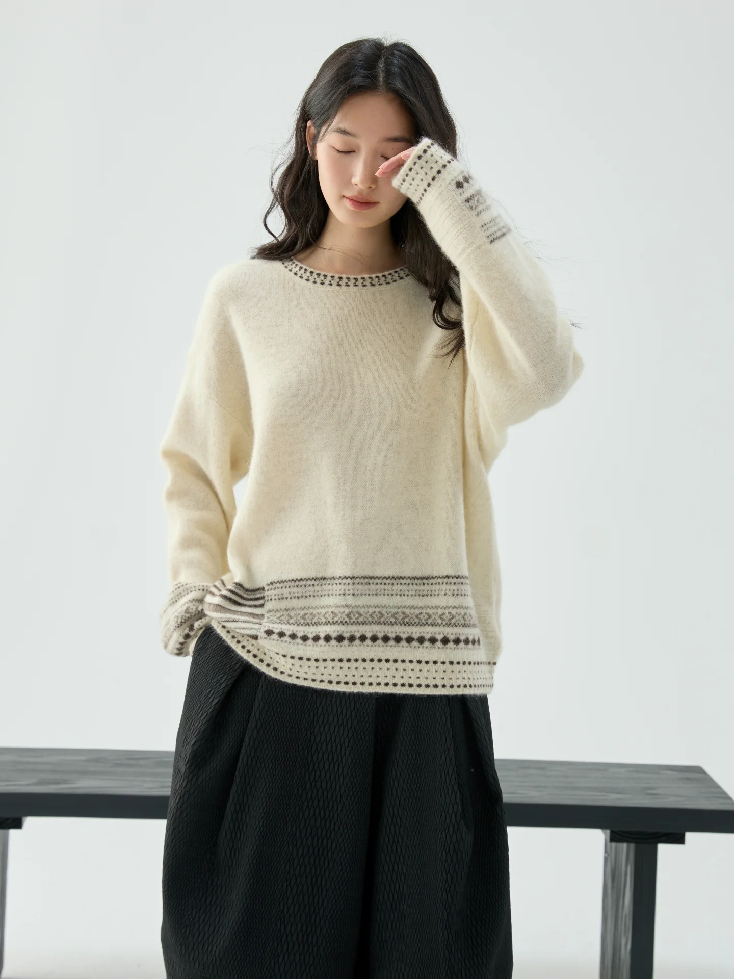 

Женский вязаный свитер Yao свободного кроя с длинными рукавами, контрастными цветами, бахромой и мехом, круглый вырез, повседневный, комфортный, теплый