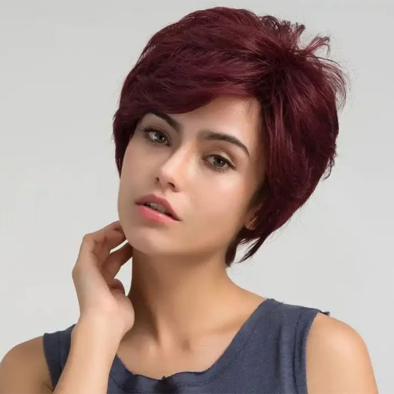 brown short hair wig, with clear layers, made of chemical fiber, showing individual charm