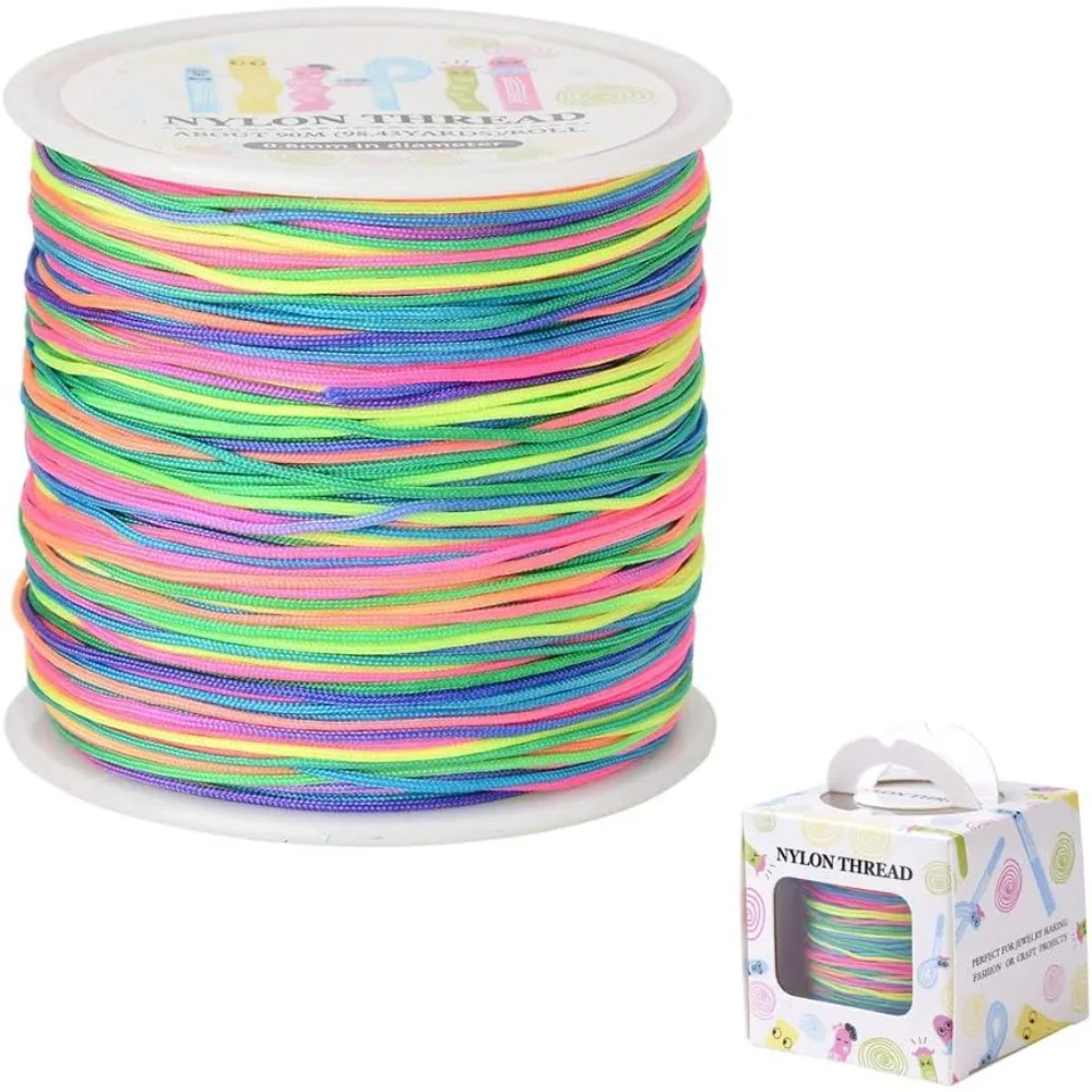 

About 98 Yards Rainbow Nylon Craft Thread Cord 0.8mm Satin Trim Cord Chinese Knotting Beading Cord for DIY Jewellery