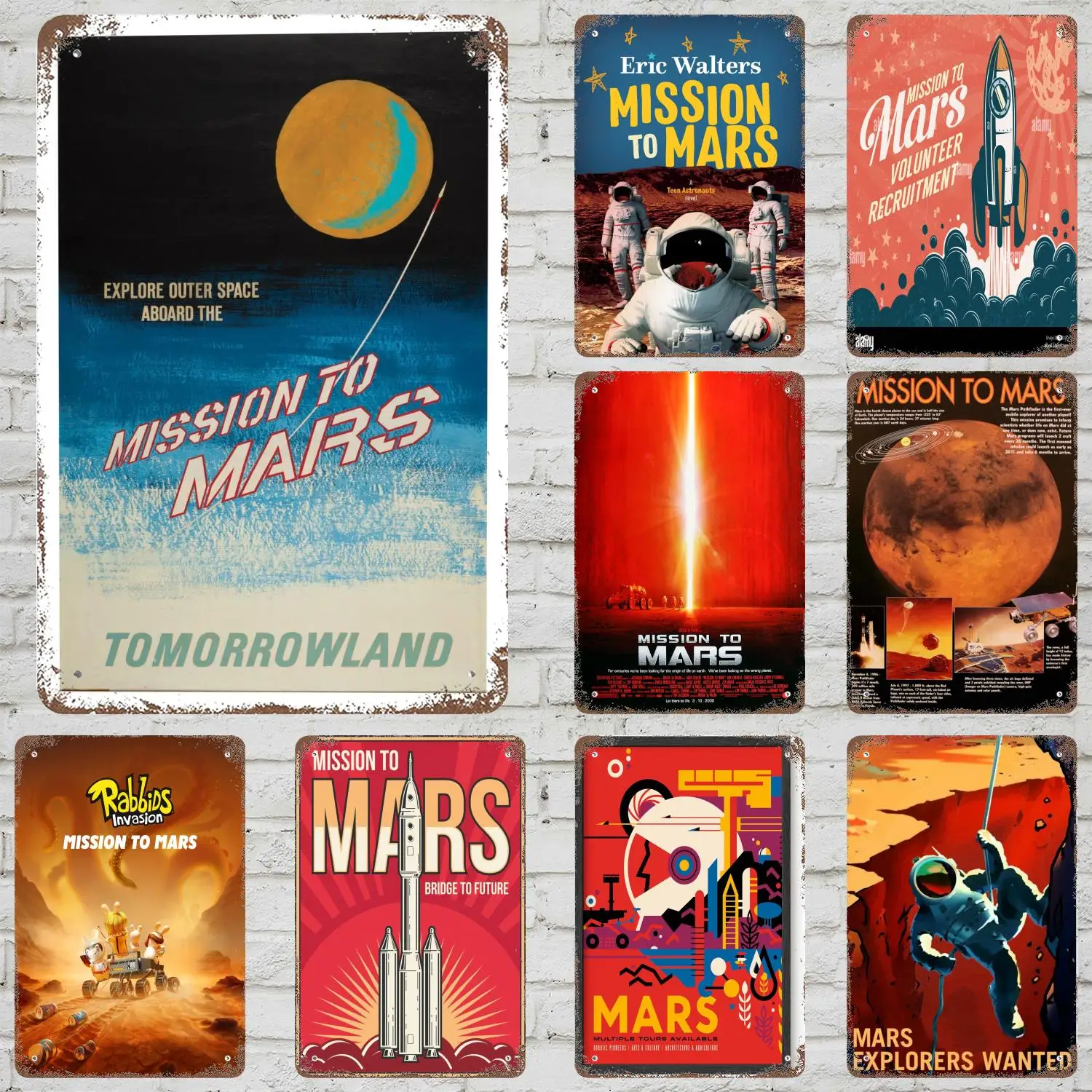 MINISO Mission to Mars-letreros de hojalata de Metal Vintage, carteles, decoración, placa de Metal Retro, decoración artística de pared para Bar de garaje