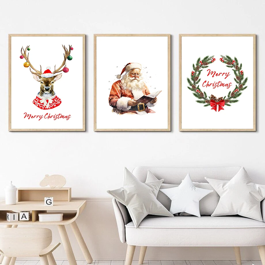 Reindeer Sleigh Christmas Decor Gift Print Christmas Stockings Wall Art Canvas Painting Nordic Poster Home Living Room Decor