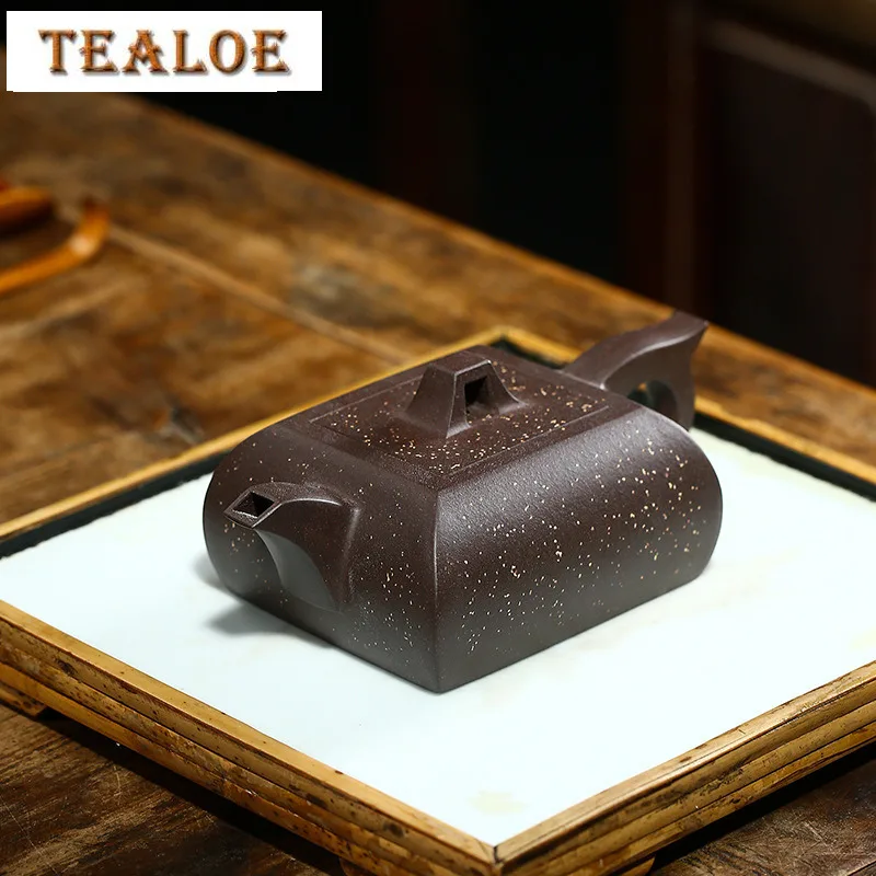 

200ml Yixing Purple Clay Teapots Handmade Bian Square Pot Raw Ore Purple Mud Tea Maker Kettle With Infuser Zisha Tea Set Craft