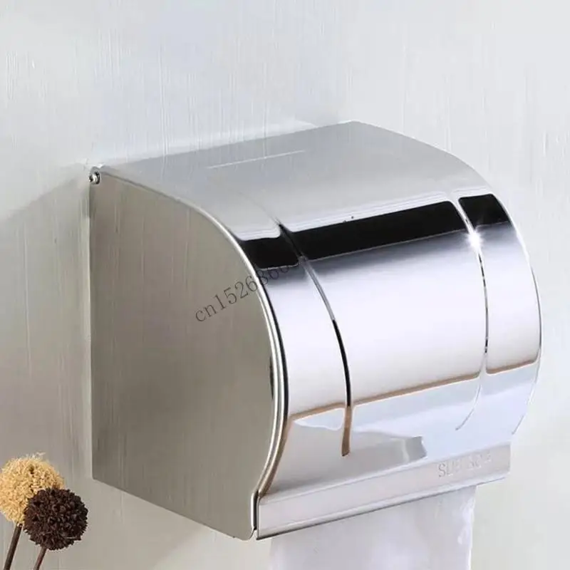 

Tissue Roll Dispenser Waterproof Tissue Storage Box Stainless Steel Toilet Paper Holder for Commercial Home Wall Mount 11UA