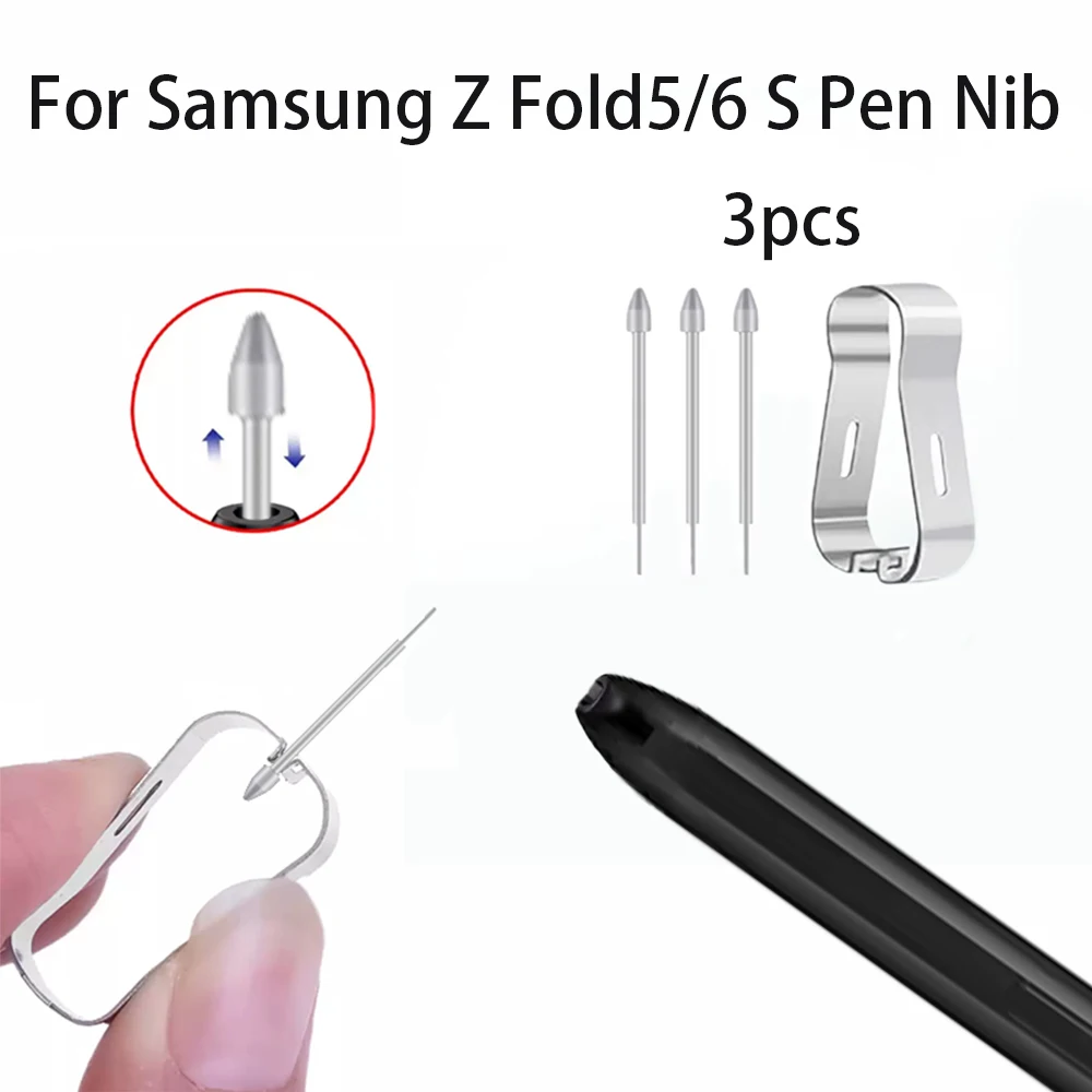 Grey Stylus Pen Tip Nibs Replacement For Samsung Galaxy Z Fold 5 & Z Fold 6 Stylus S Pen Tips Spare Nibs With Metal Clip