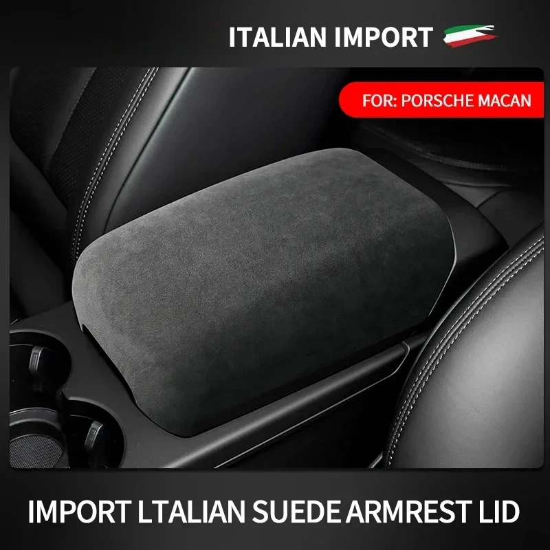 Suede Wrapping Car Adhsive Armrest Cover Storage Lid Box Panel Trim For Porsche Macan 2018 2019 2020 2021 2022