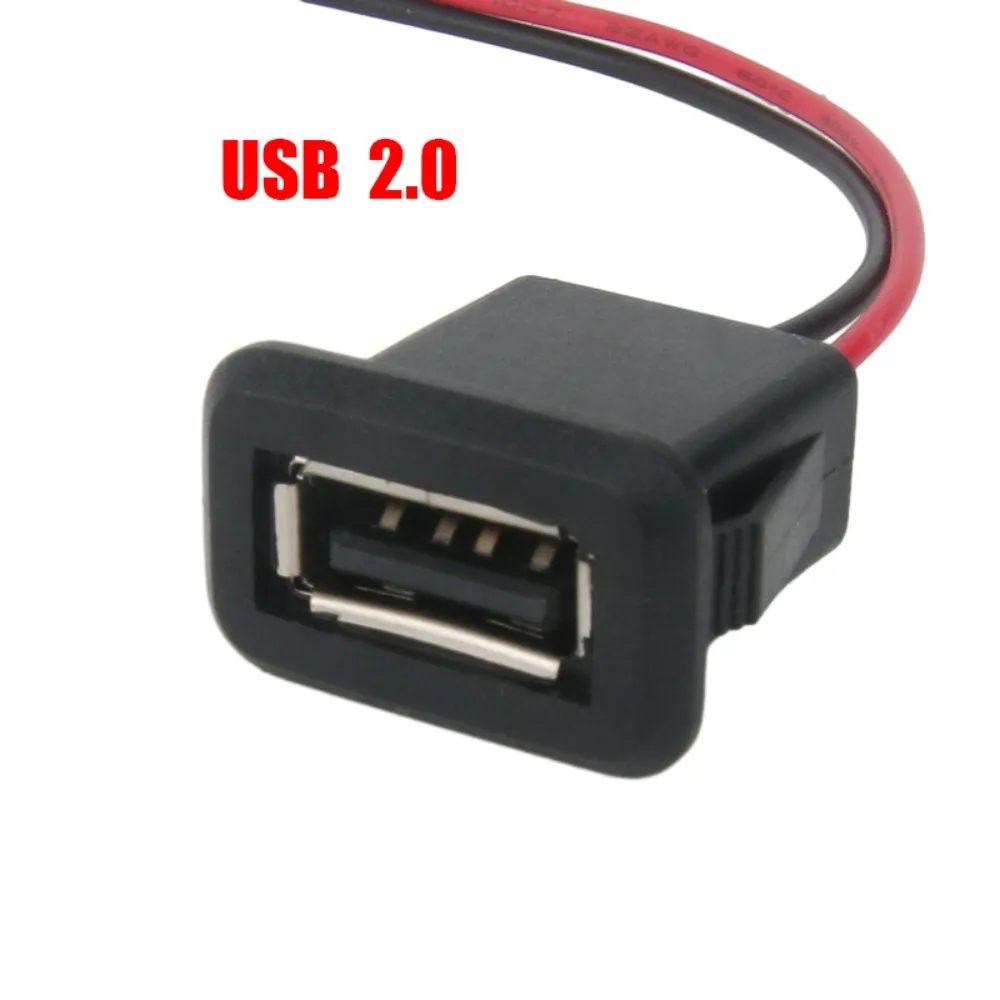 2/4 Wire USB 2.0 Female Power Jack 2Pin 4Pin Charging Port Connector with PH2.0 Cable Electric Terminals USB Charger Socket