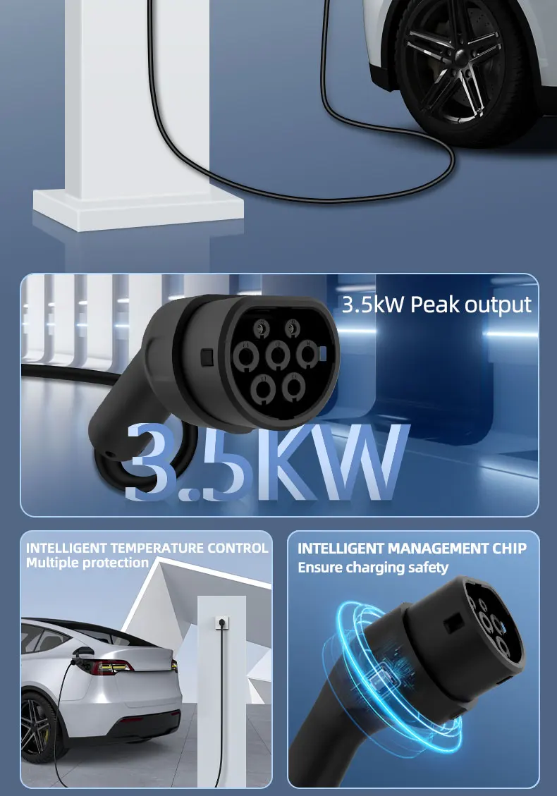 Tragbares 3,5 kW 16 A EV-Ladegerät 3M 5M 10M 15M 20M Kabel Typ2 IEC62196 EVSE EU-Stecker Wallbox-Adapter für Elektrofahrzeuge – Detail 3
