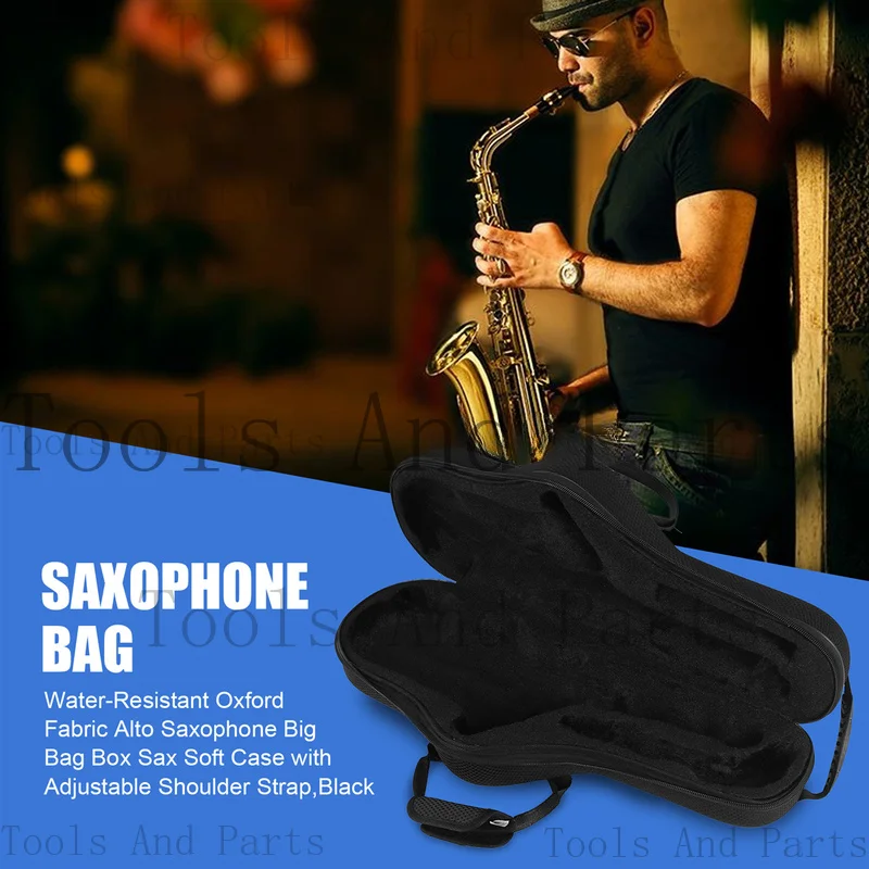 AZZ-- صندوق حقيبة كبيرة من قماش أكسفورد ألتو ساكسفون ناعم مع حزام كتف قابل للتعديل، أسود #4