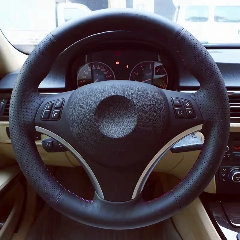 Car Steering Wheel Cover For BMW E87 E81 E82 E88 X1 E84 E90 E91 E92 E93 Black Artificial Leather Hand-stitched Car Accessories