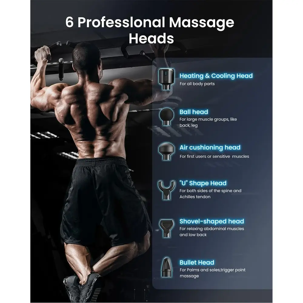 Heated & Cooled Deep Tissue Massage Gun, 12mm Stroke, Portable Percussion Muscle Relaxer for Athletes, Unisex Grey