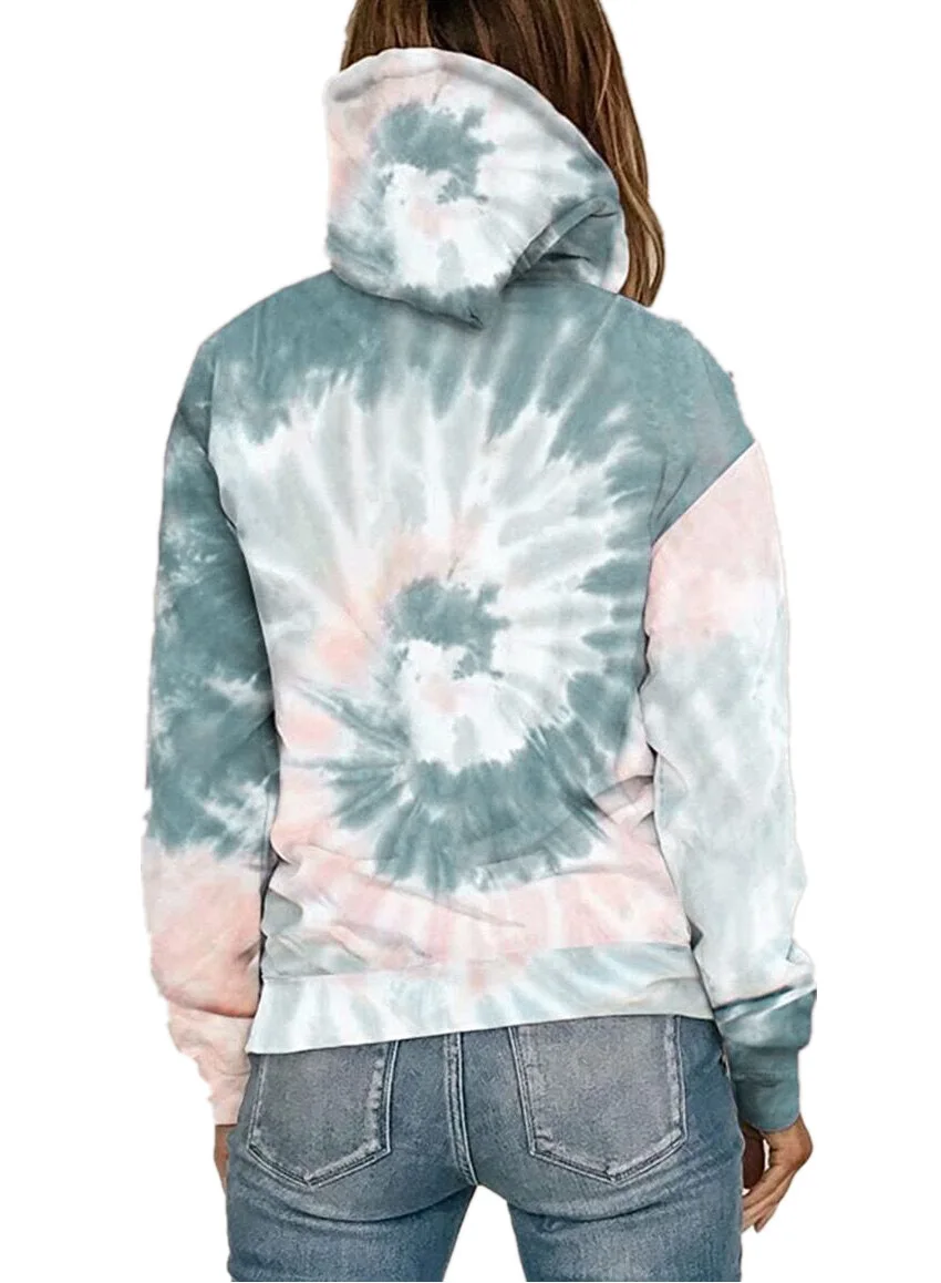 Women Vintage Tie-die Print Hoodies Fashion Casual Zip Up Long Sleeve Loose Jacket Coats Hooded Sweatshirts Y2k Streetwear