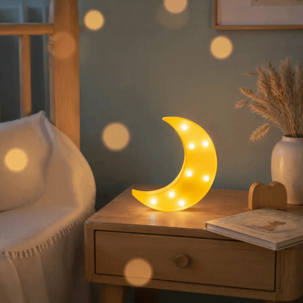Elegant Moon Shaped Moon Night Light Crescent Moon Yellow Night Lamp Wall Mountable 8 LED LED Night Light Christmas Decoration