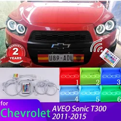 RGB multi-color RF Remote Control  Rings DRL LED Angel Eyes Kit For Chevrolet AVEO Sonic T300 2011-2015 Headlight Retrofit