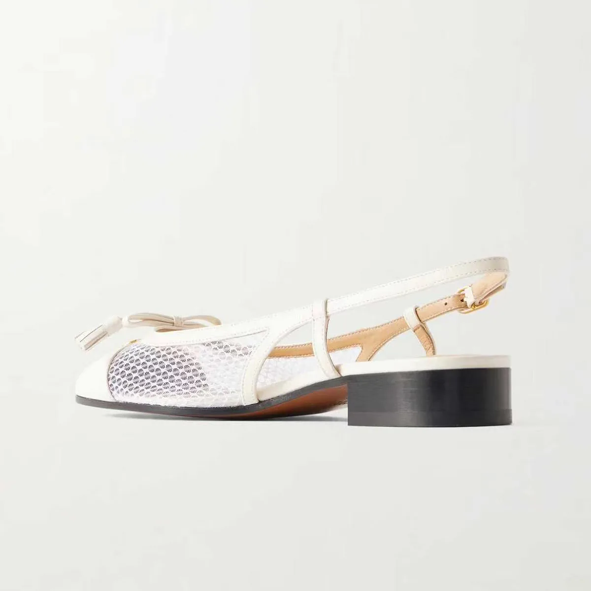 Arden Furtado Summer White Cowhide Tassels Closed Toe Sandals Square Toe Hollow Low Heel Mesh One Word Buckle Sandals Commute