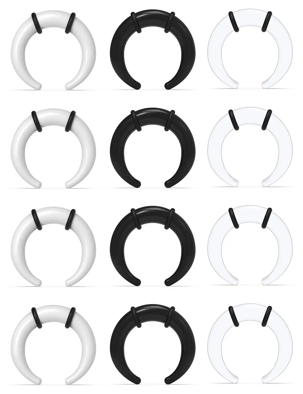 6Pairs Acrylic C Shape Pincher Tapers Septum Buffalo Taper Expander with Black O-Rings Crescent Gauge Earring Plug for Women Men