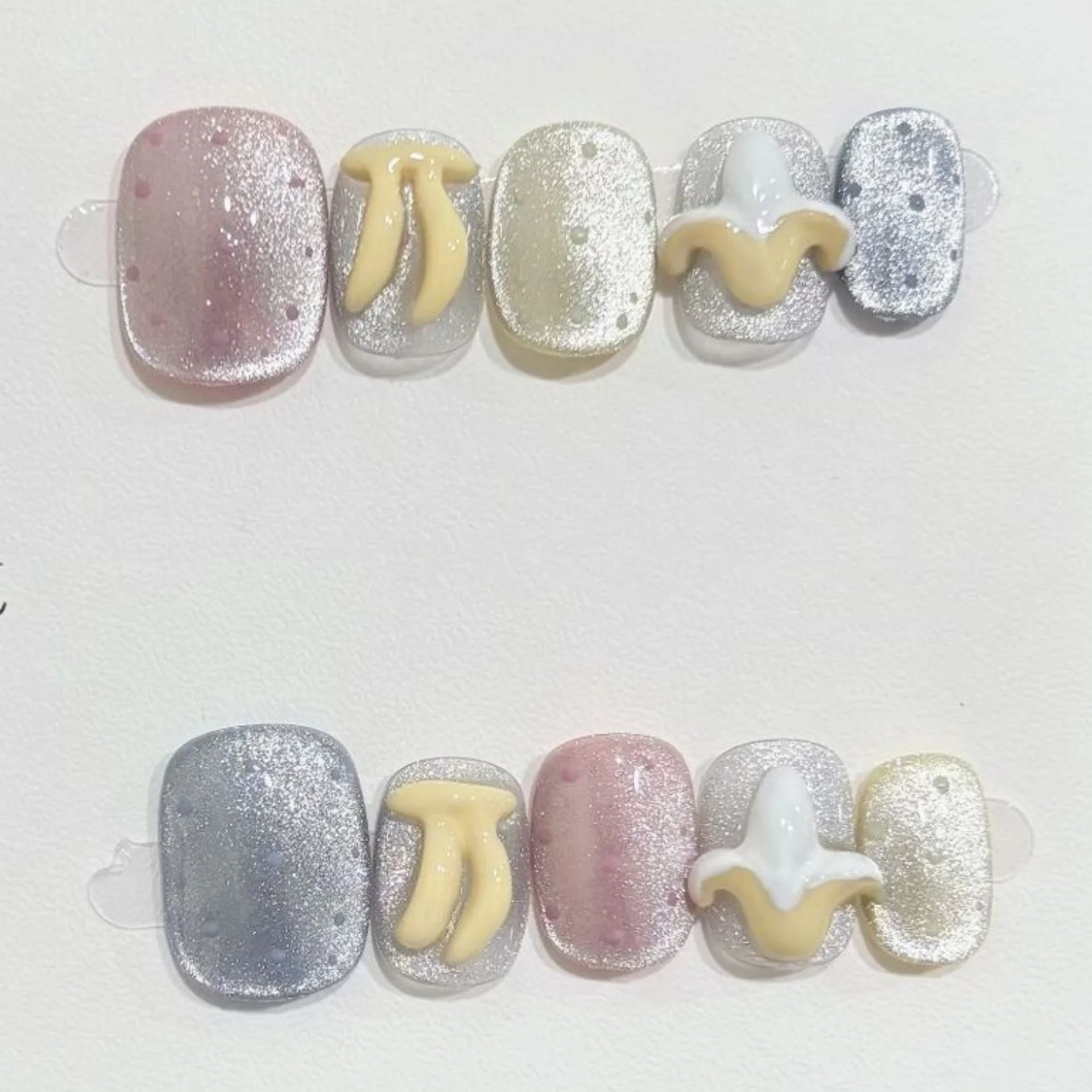 

10pcs Blue Cat's Eye Handmade Press on Nails Summer Fruit Short Nails Tips Square Round False Nail Art Wearable Fake Nail Sets