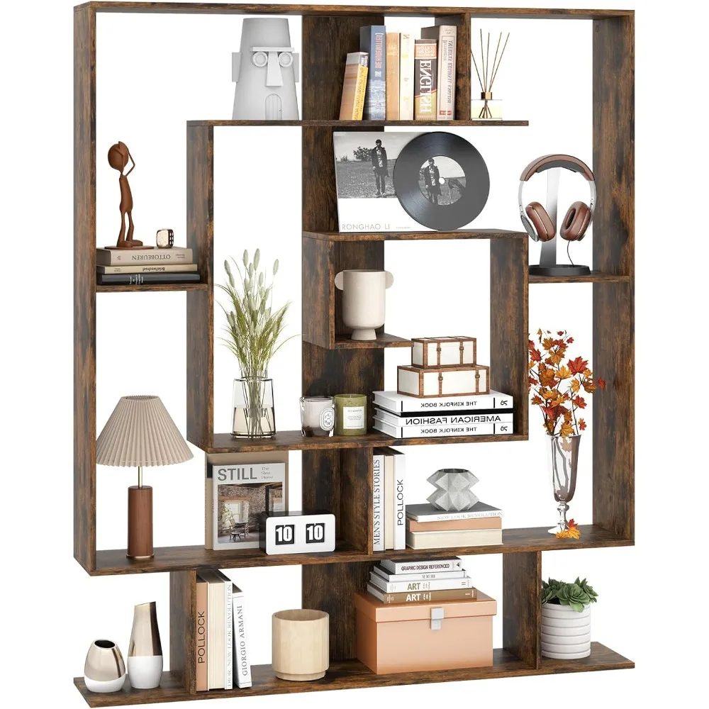 

7-Tier Geometric Modern Bookcase with Open Shelves, Freestanding Display Storage Rack with Anti-Tip Kit