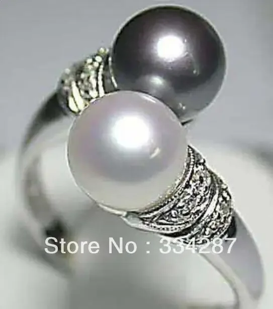 5 colors! fancy twins 8mm white/pink/yellow/black shell pearl 18K  ring #7,8,9,