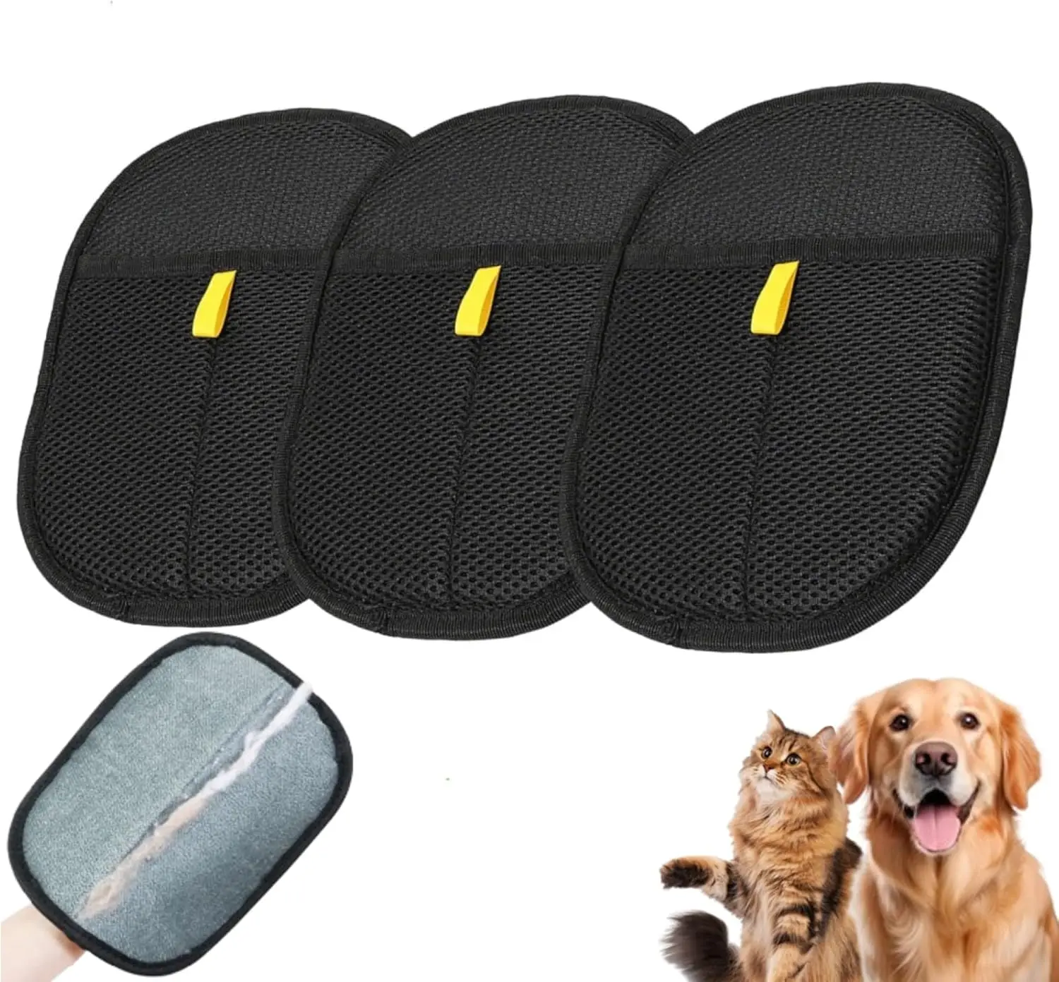 

3PCS Pet Hair Remover Electrostatic Gloves, Upgrade Pet Hair Removal Glove for Cats & Dogs, Double Sided Reusable Pet Grooming H