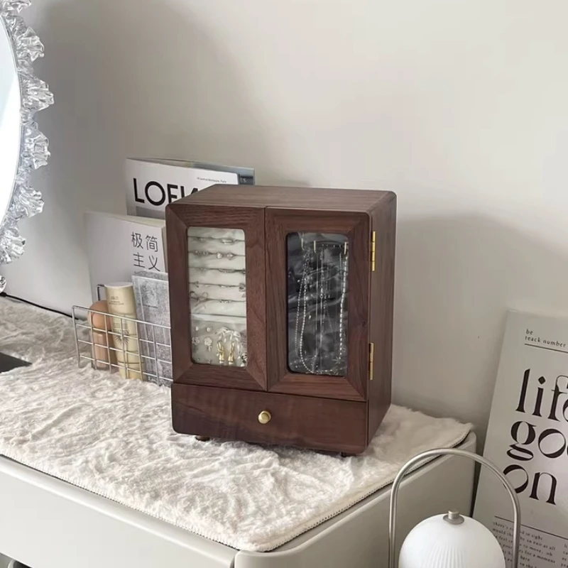 

Шкатулка для украшений из массива орехового дерева, премиум-класса, с гравировкой, свадебный подарок, вместительный органайзер для хранения золотых ожерелий, витрина