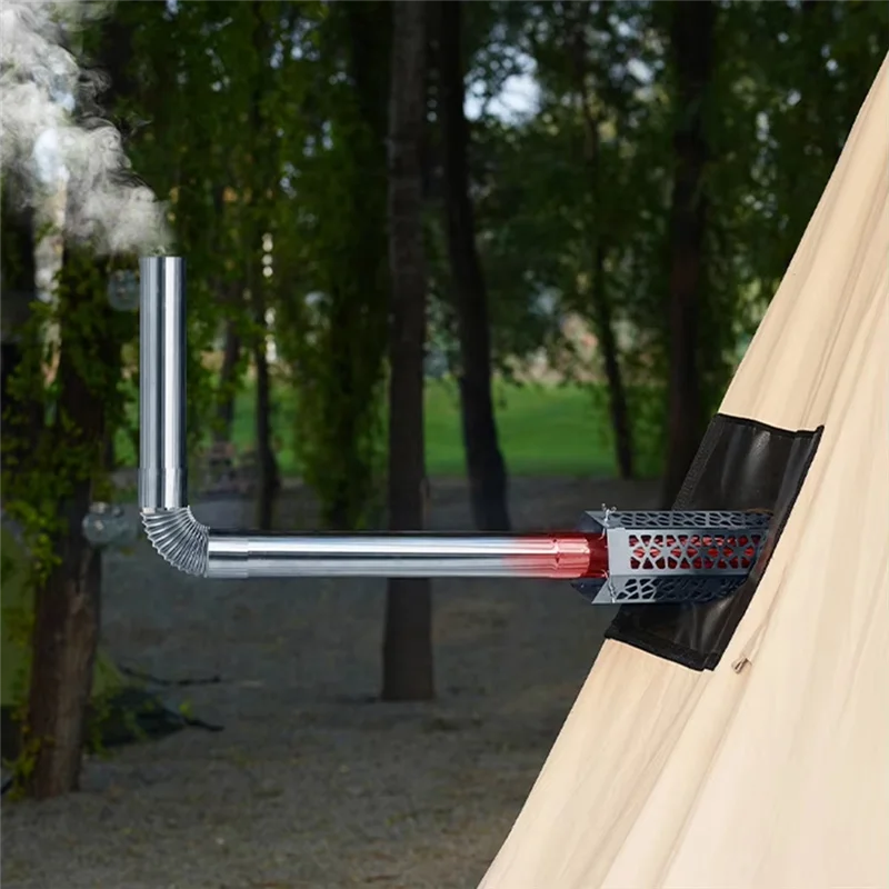 

A69P-Camping Hot Tent Stove Jack Stainless Steel Mesh Furnace Tube Chimney Cover Adjustable Screw Rod For Outdoor Camping