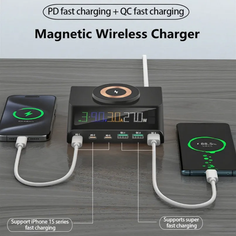 

1080W GaN USB C Charger QC PD 100W PPS Desktop Magnetic Wireless Fast Charging Station for MacBook Samsung iPhone Tablet Laptop