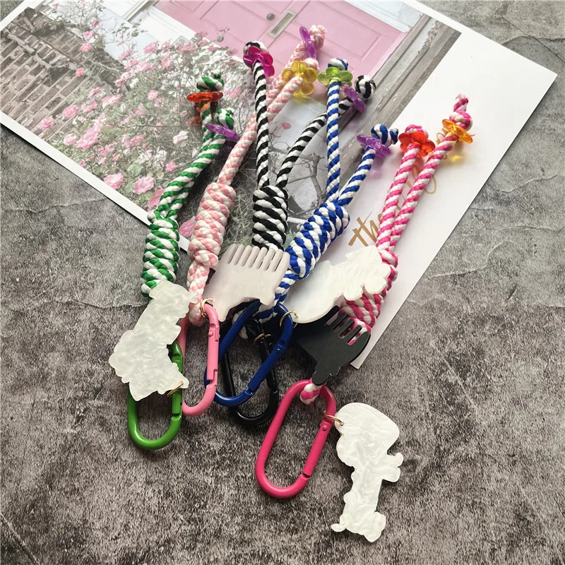 Keychain for Phone Jewelry with Cute Pendant Lanyard Contrasting Colors Key Chain Bag Decorate Keycord Accessories Woman Rope