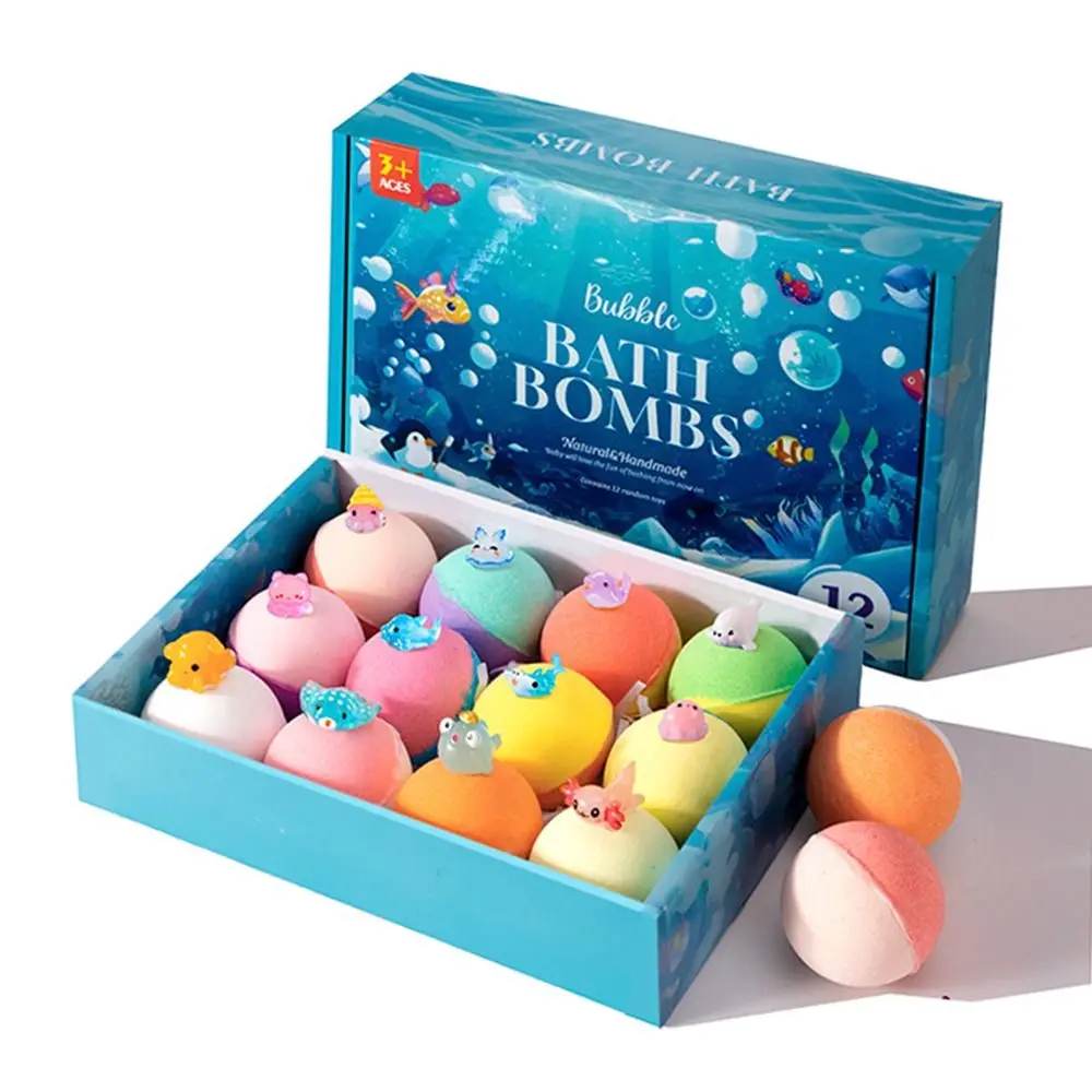 12個セット-海をテーマにしたバスボム-サプライズカラーチェンジ-スパ効果のあるリラックスバス-子供用バスソルトボール-内蔵サプライズ付き