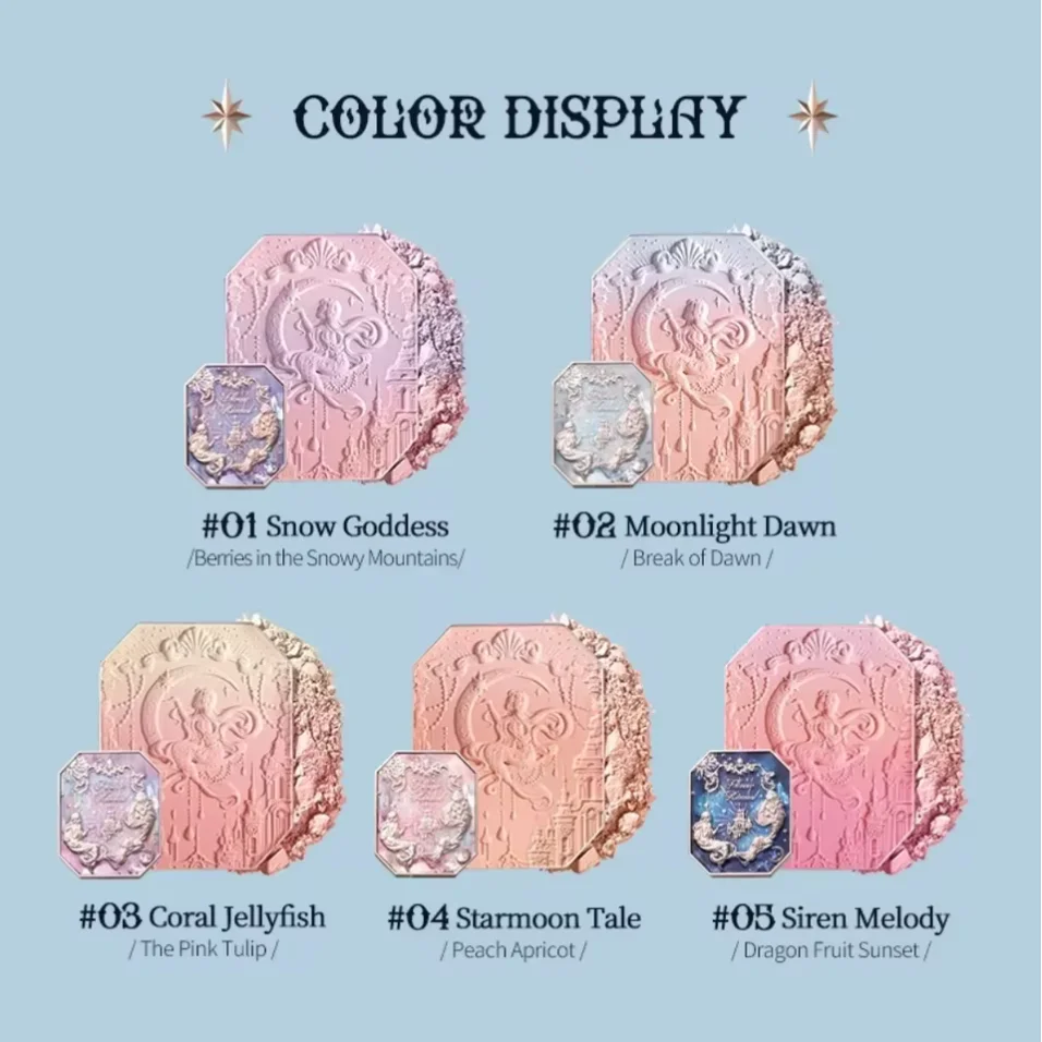 Flower Knows Moonlight Mermaid Series Jewelry Blush 6g Embossed Blush Matte Pigment Natural Nude Brightening Cheek Face Makeup